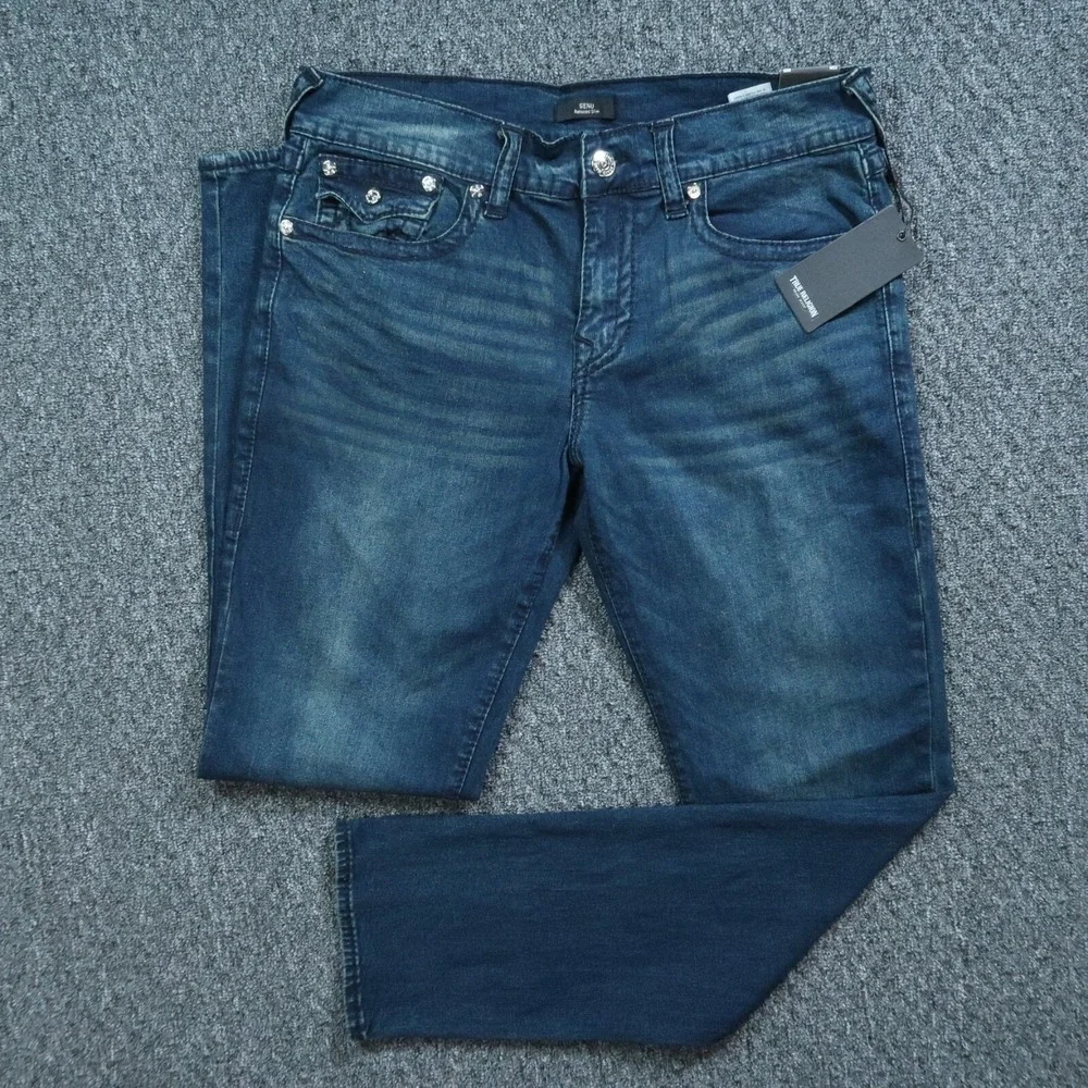 True Religion Jeans Mens 33x33 Blue Geno Flap‎ Big T Relaxed Slim 5 Pocket NWT